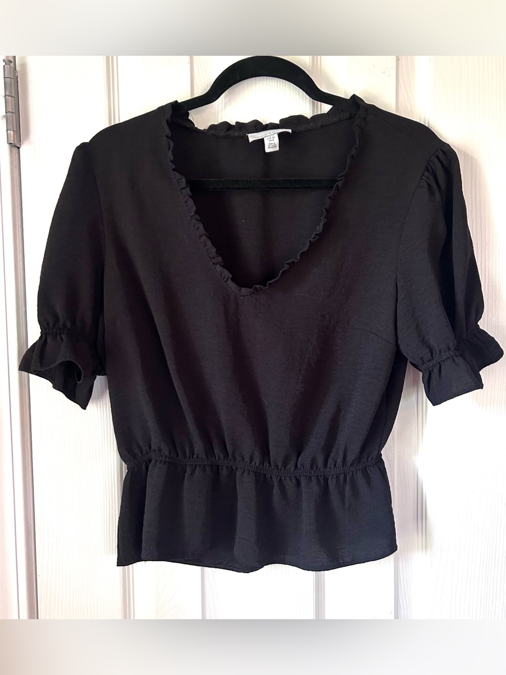 Topshop Black Ruffle Trim Peplum Blouse | 8